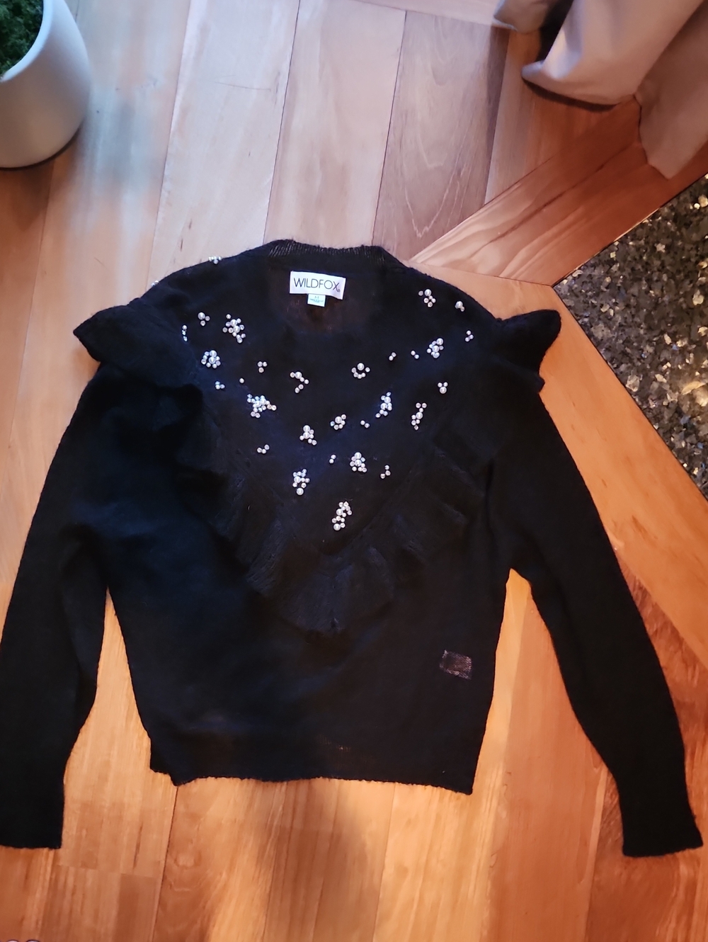 Wildfox Black V-Neck Sweater with Sequin Embellishment